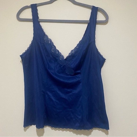 Vintage Womens Blue Lace Nylon Coquette Lingerie Tank Cami Kayser brand size 36 - Picture 3 of 12